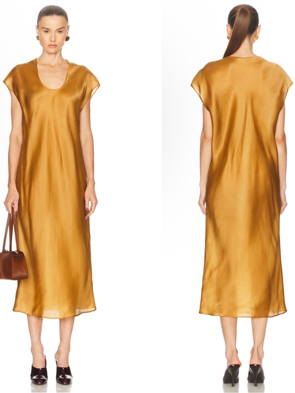 KHAITE Darby Silk Organza Yellow Gold Midi Dress Size Large